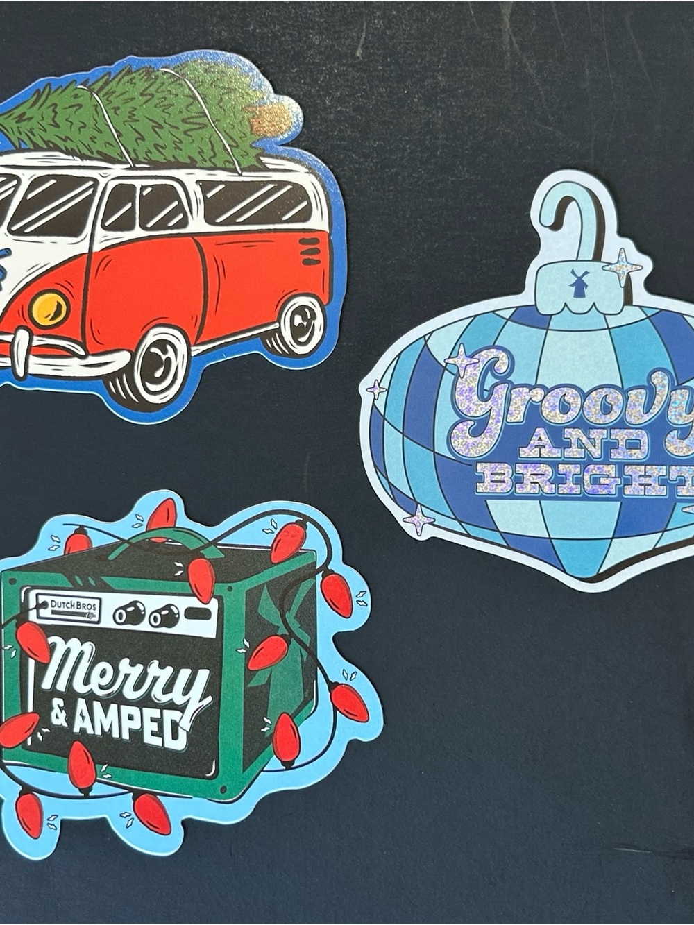 Dutch Bros Green Merry & Amped Holiday Sticker with Red Lights